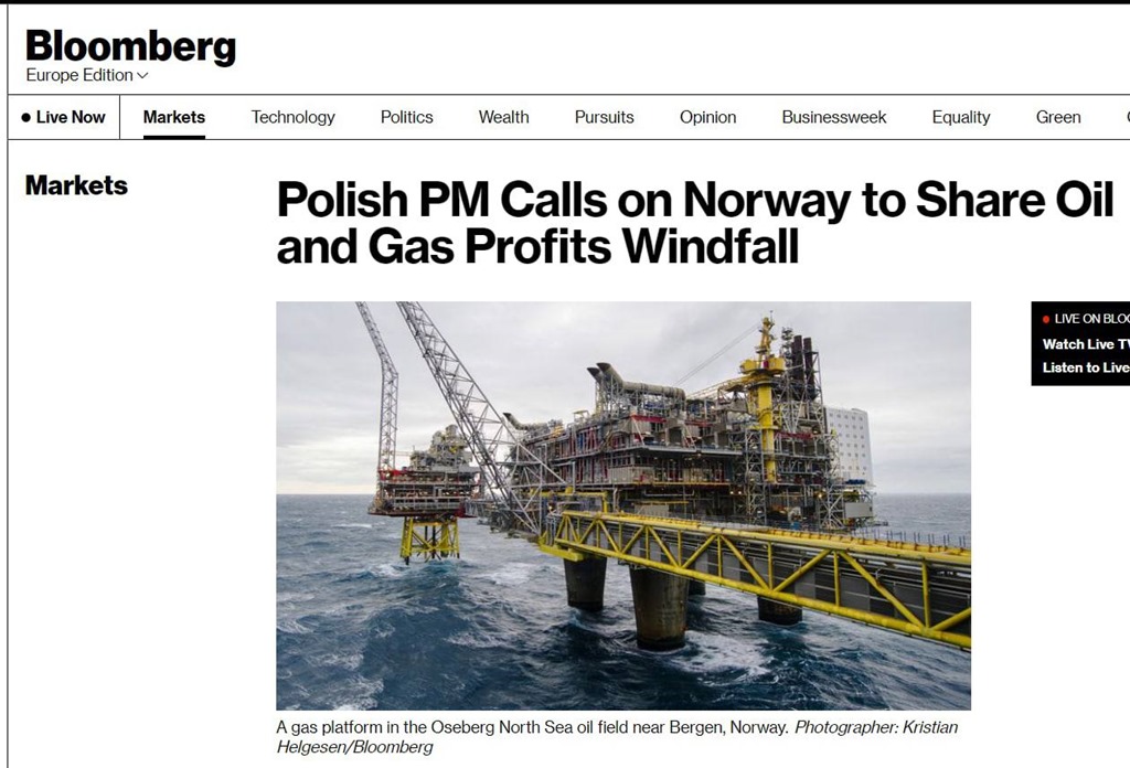 Норвегия не согласилась с предложением Польши отдать часть сверхдоходов от продажи нефти и газа
