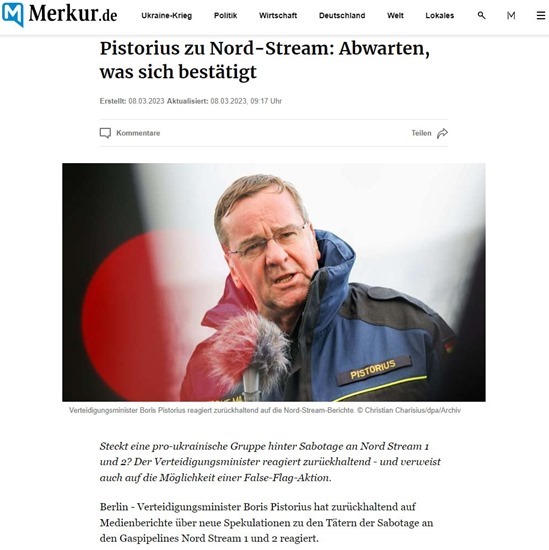 Министр обороны Германии о подрыве “Северных потоков”: это могла быть “операция под чужим флагом”
