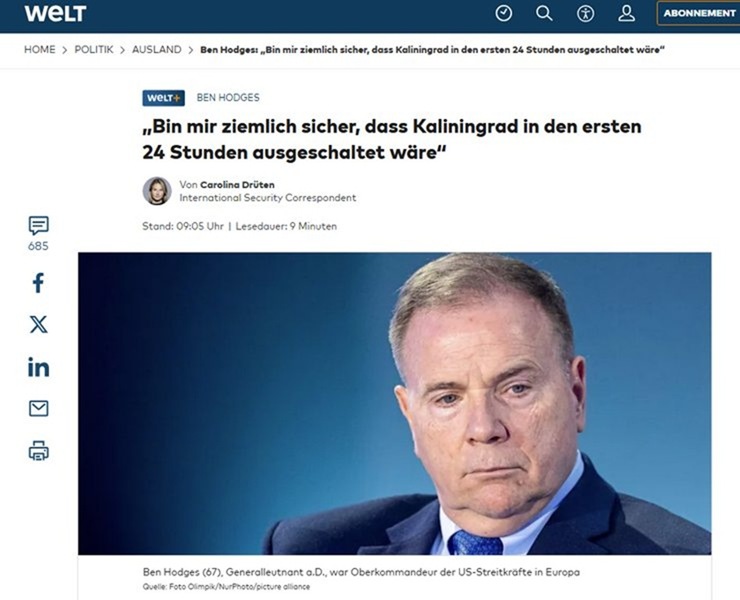 &laquo;Вы потеряете Калининград за 24 часа&raquo;: экс-командующий НАТО в Европе пригрозил России